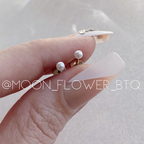 Tiny Rose Gold Pearl Earrings - Picture 2 of 8